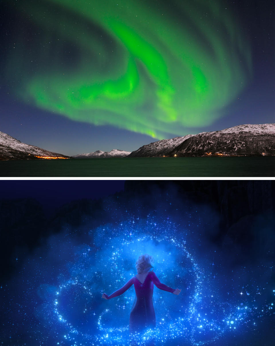 Zeigen sich die Nordlichter am Himmel, sieht es aus wie ein magischer Tanz. Ganz so, wenn Elsa ihren Eiszauber wirken lässt. (Bilder: Getty Images / Disney)