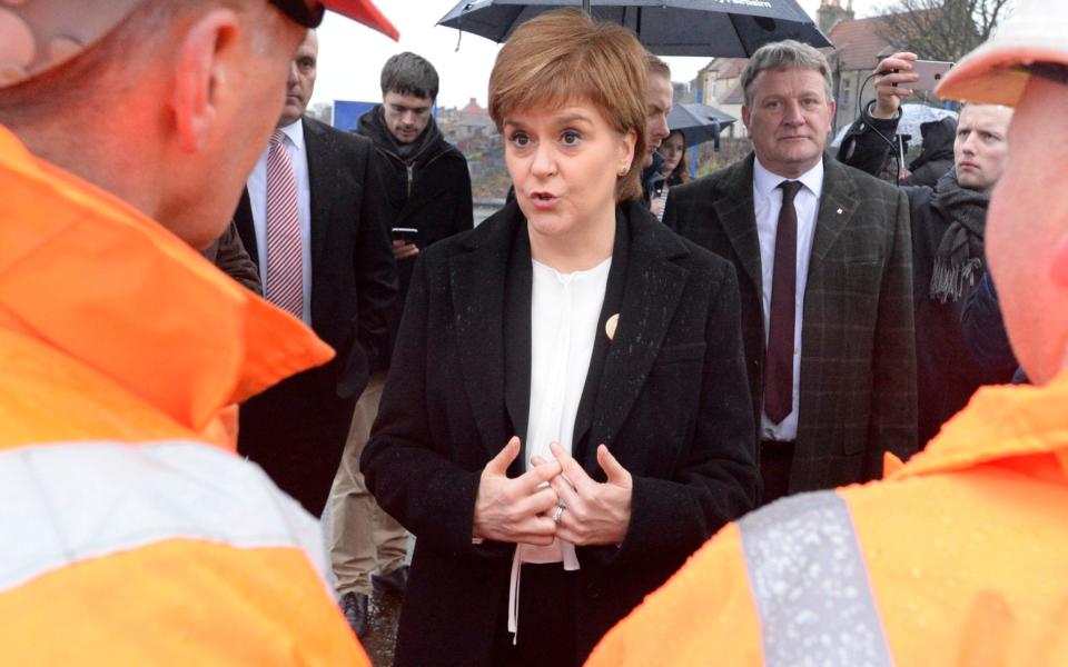 Nicola Sturgeon meets some of the workforce at BiFab engineering company's yard after the Scottish Government had intervened to avoid the company going into administration - Corbis News