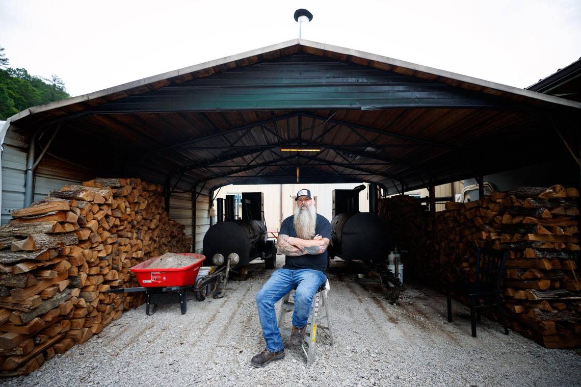 Shawn Thatcher poses for a portrait on Sunday, June 12, 2022, at Thatcher Barbecue Comapny in Slade, Kentucky.