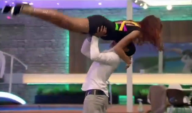 Amy and Lucien got to work recreating the famous lift from 'Dirty Dancing.' Anything to get close, eh guys?