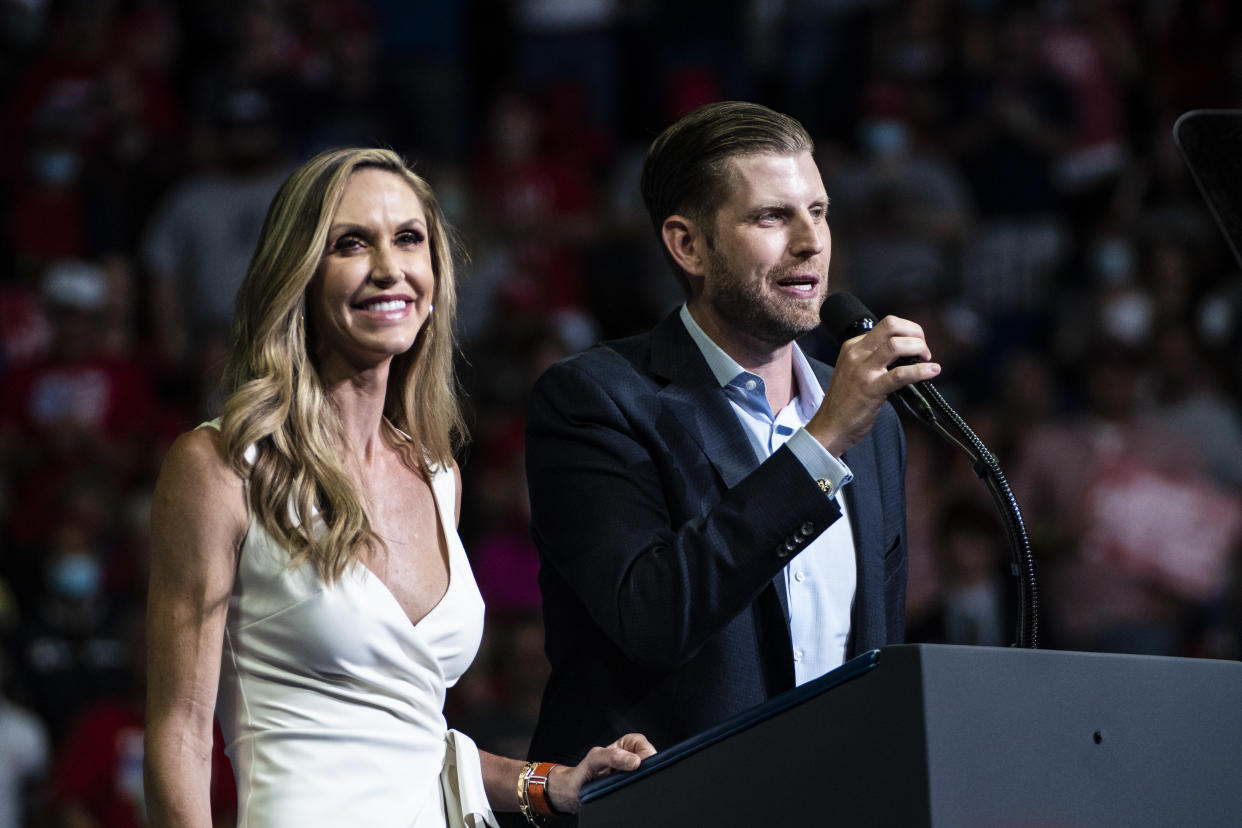 Lara Trump (pictured with husband Eric at a campaign rally in June) had a tense interview with CNN's Jake Tapper. (Photo: Jabin Botsford/The Washington Post via Getty Images)