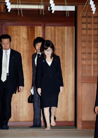 Japan's Defense Minister Tomomi Inada visits the Yasukuni Shrine in Tokyo, Japan, in this photo taken by Kyodo December 29, 2016. Kyodo/via REUTERS