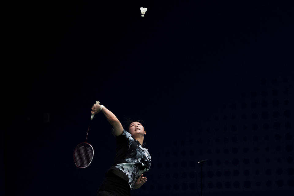 South Korea's Kim Gaeun competes during the women's team gold medal match at the 19th Asian Games in Hangzhou, China, Sunday, Oct. 1, 2023. (AP Photo/Louise Delmotte)