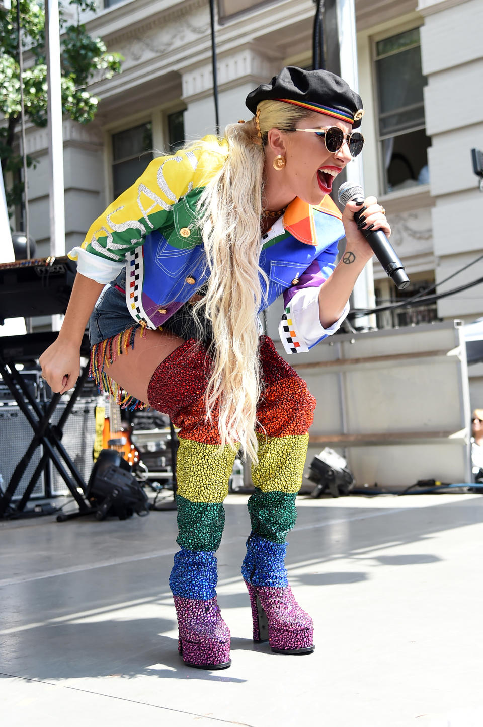 NEW YORK, NEW YORK - JUNE 28: Lady Gaga speaks onstage during Pride Live's 2019 Stonewall Day on June 28, 2019 in New York City. (Photo by Jamie McCarthy/Getty Images for Pride Live)