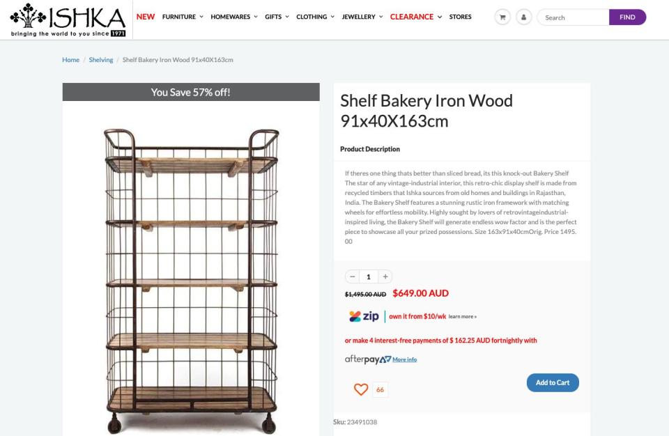 Ishka.com cage shelf that costs over 600 dollars