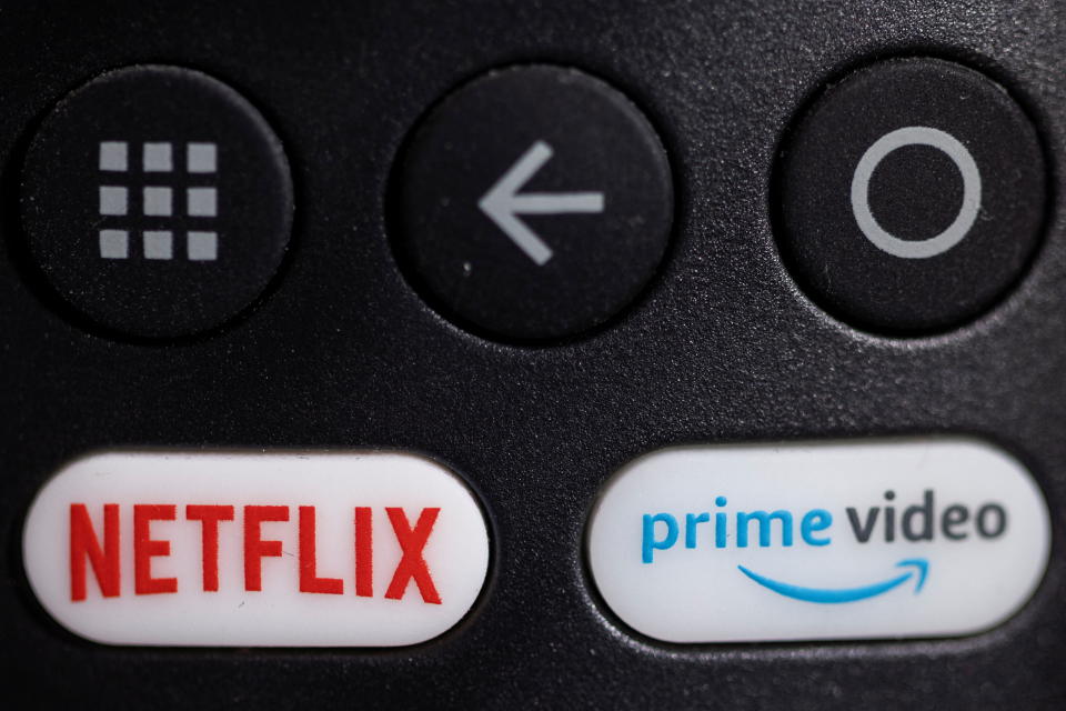 Netflix and Prime video logos are seen on a TV remote controller in this illustration taken January 20, 2022. REUTERS/Dado Ruvic/Illustration