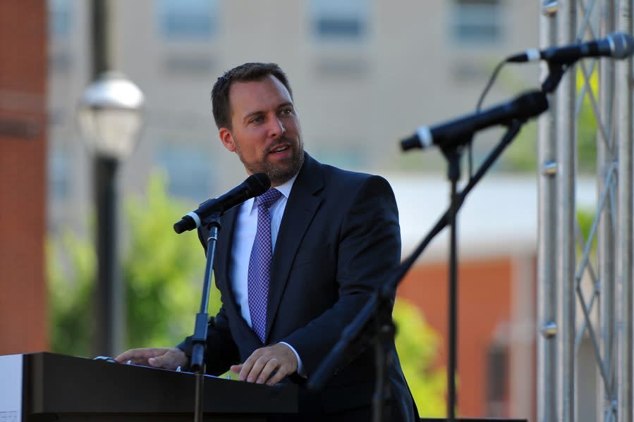 Doug Shipman speaking at the groundbreaking for the National Center for Civil and Human Rights on June 27, 2012 in Atlanta. - Credit: Brant Sanderlin/Atlanta Journal-Consitution/AP Photo