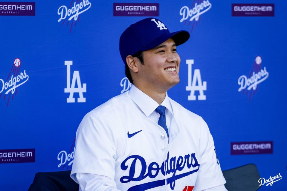 大谷翔平獲頒漢克阿倫獎（Hank Aaron Award）成為首位獲獎的亞洲選手。（翻攝自@Dodgers X）