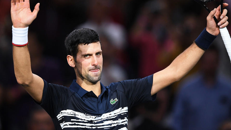 Novak Djokovic, pictured here after winning against Kyle Edmund at the Paris Masters.