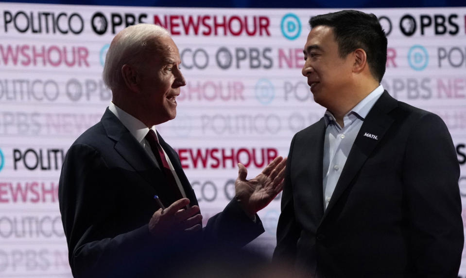 Joe Biden, left, and Andrew Yang