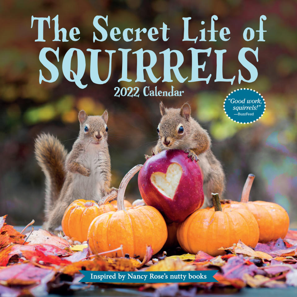 This image provided by Workman Publishing shows the The Secret Life of Squirrels calendar. There are a variety of beautiful and creative calendars on tap to mark the months or weeks of 2022 with photos, artwork, quotes, cartoons, puzzles and more. (Workman Publishing via AP)