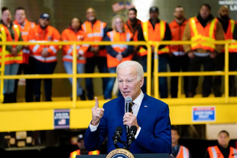 President Joe Biden speaks at the construction site of the Hudson Tunnel Project on Tuesday, Jan. 31, 2023, in New York.