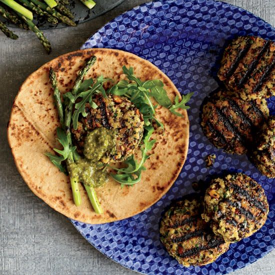 Mushroom Kufteh with Green Harissa and Asparagus Pesto