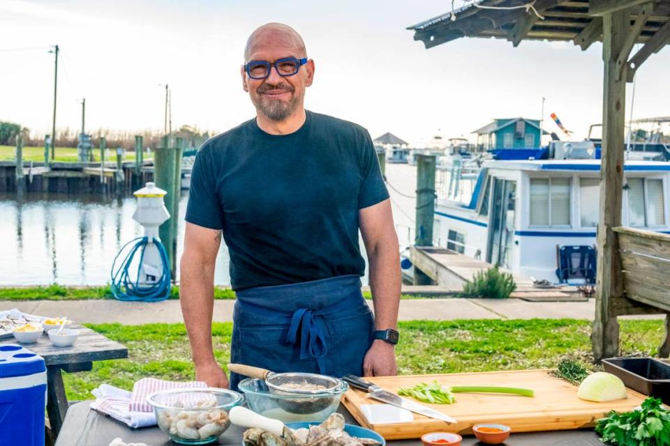 Iron Chef Michael Symon appears in season 2 of his Food Network series “BBQ USA.”