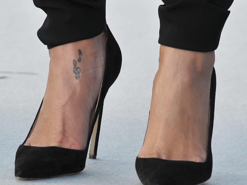 Rihanna (shoe detail) attends the 'Battleship' Press Conference on the USS George Washington at U.S. Fleet Activities Yokosuka on April 2, 2012 in Yokosuka, Japan. The film will open on April 13 in Japan