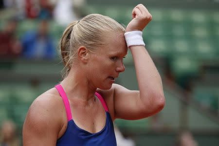 Tennis - French Open - Roland Garros - Angelique Kerber of Germany vs Kiki Bertens of the Netherlands - Paris, France - 24/05/16. Kiki Bertens reacts at the end of the match. REUTERS/Benoit Tessier