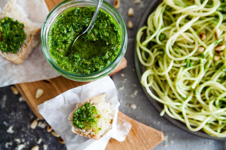 Homemade pesto and pasta.