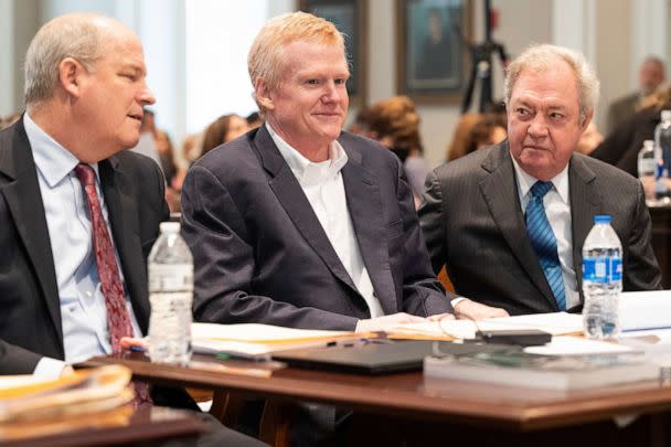 PHOTO: Alex Murdaugh sits with his attorneys before he takes the stand in his trial for murder at the Colleton County Courthouse on Feb. 23, 2023 in Walterboro, S.C. (Joshua Boucher/The State via AP, Pool)