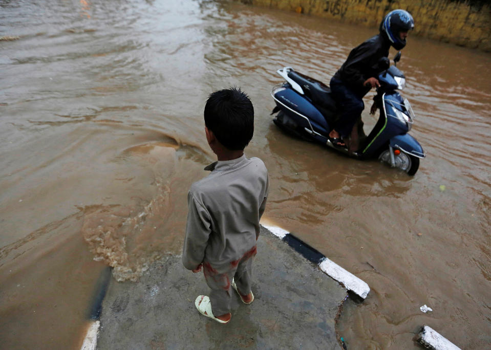 A flooded street in New Delhi, India