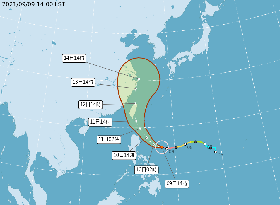 璨樹颱風路徑再度北修。（圖／翻攝自中央氣象局）