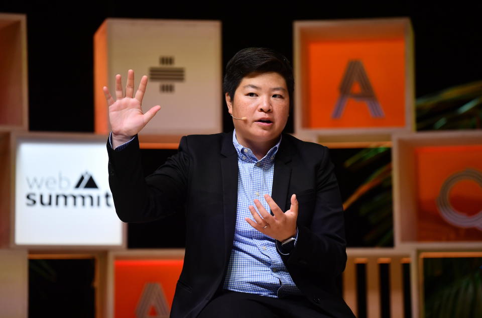 Lisbon , Portugal - 4 November 2021; Jen Wong, COO, Reddit on Q&A Stage during day three of Web Summit 2021 at the Altice Arena in Lisbon, Portugal. (Photo By Diarmuid Greene/Sportsfile for Web Summit via Getty Images)