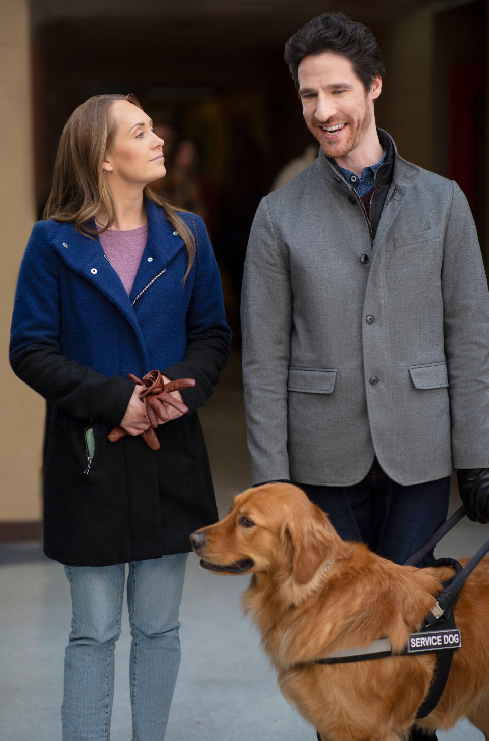 Amber Marshall and Ben Mehl in My Christmas Guide. (2023 Hallmark Media/Courtesy of Johnson Production)