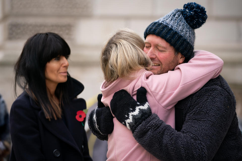 Victoria Coren Mitchell and Claudia Winkleman arrive to meet Richard Ratcliffe, the husband of Iranian detainee Nazanin Zaghari-Ratcliffe, outside the Foreign Office in London, during his continued hunger strike following his wife losing her latest appeal in Iran. Picture date: Monday November 8, 2021.