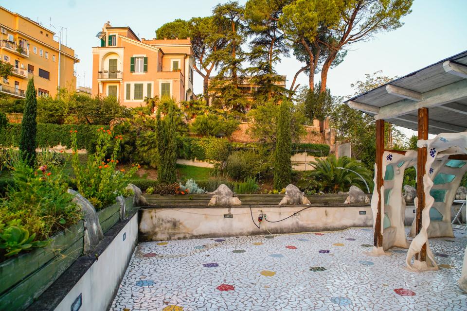 The sun sets on the patio at the author's Airbnb in Rome