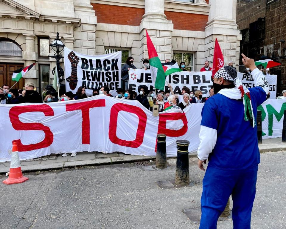 Pro-Palestinian demonstrators gathered outside the Department of Business and Trade (Elena Giuliano/PA Wire)