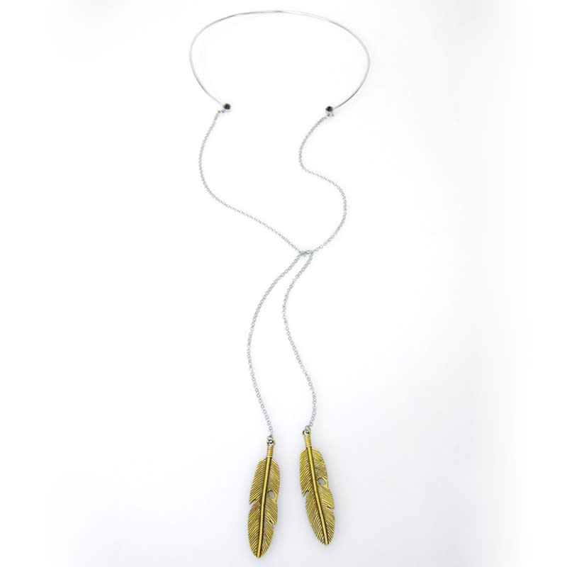 <p>Lariat styles are on-trend as well as versatile. Wear loosely tied for a draped look or tighter as an embellished choker.</p><p>Buy it <a rel="nofollow noopener" href="http://www.jessicaelliot.com/product/hand-fabricated-wire-chokers-with-chain" target="_blank" data-ylk="slk:here;elm:context_link;itc:0;sec:content-canvas" class="link ">here</a> for $98.</p>