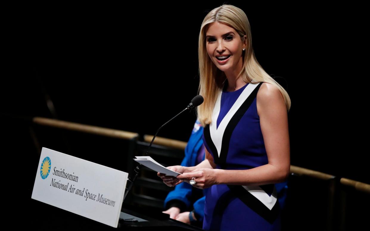 Ivanka Trump speaks at the Smithsonian's National Air and Space Museum in Washington - AP