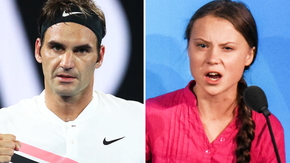 Roger Federer and Greta Thunberg, pictured here in 2019.