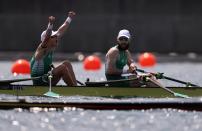 <p>Fintan Mccarthy and Paul O'Donovan of Team Ireland win the Lightweight Men's Double Sculls Final A at Sea Forest Waterway on July 29.</p>