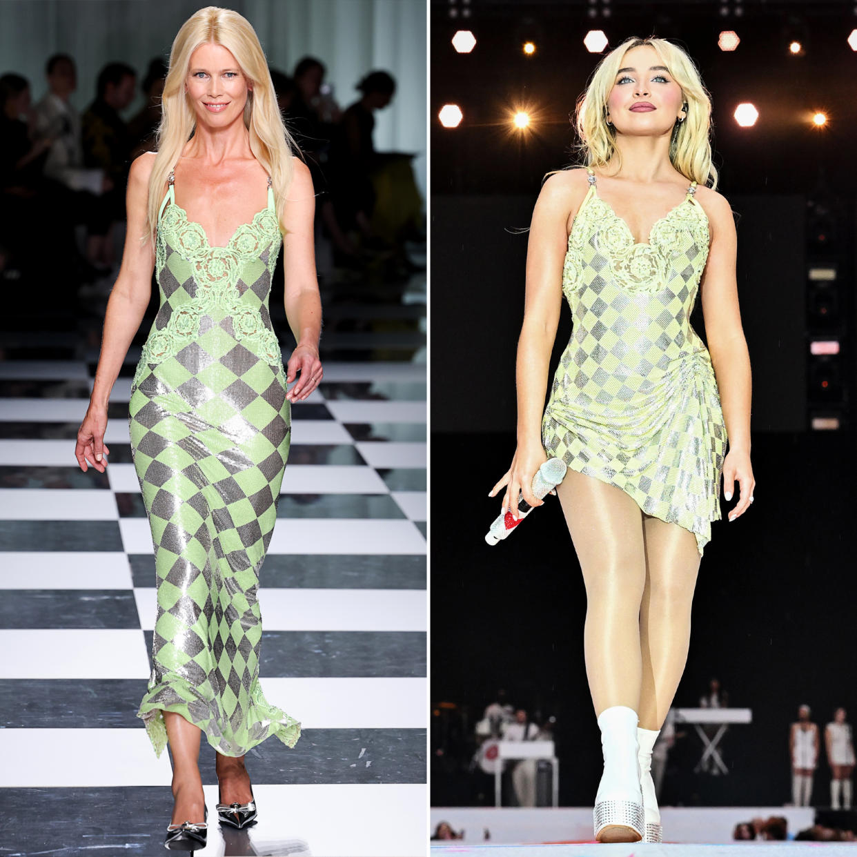 Claudia Schiffer ‘Loves’ That Sabrina Carpenter Wore the Versace Dress She Debuted on the 2023 Runway