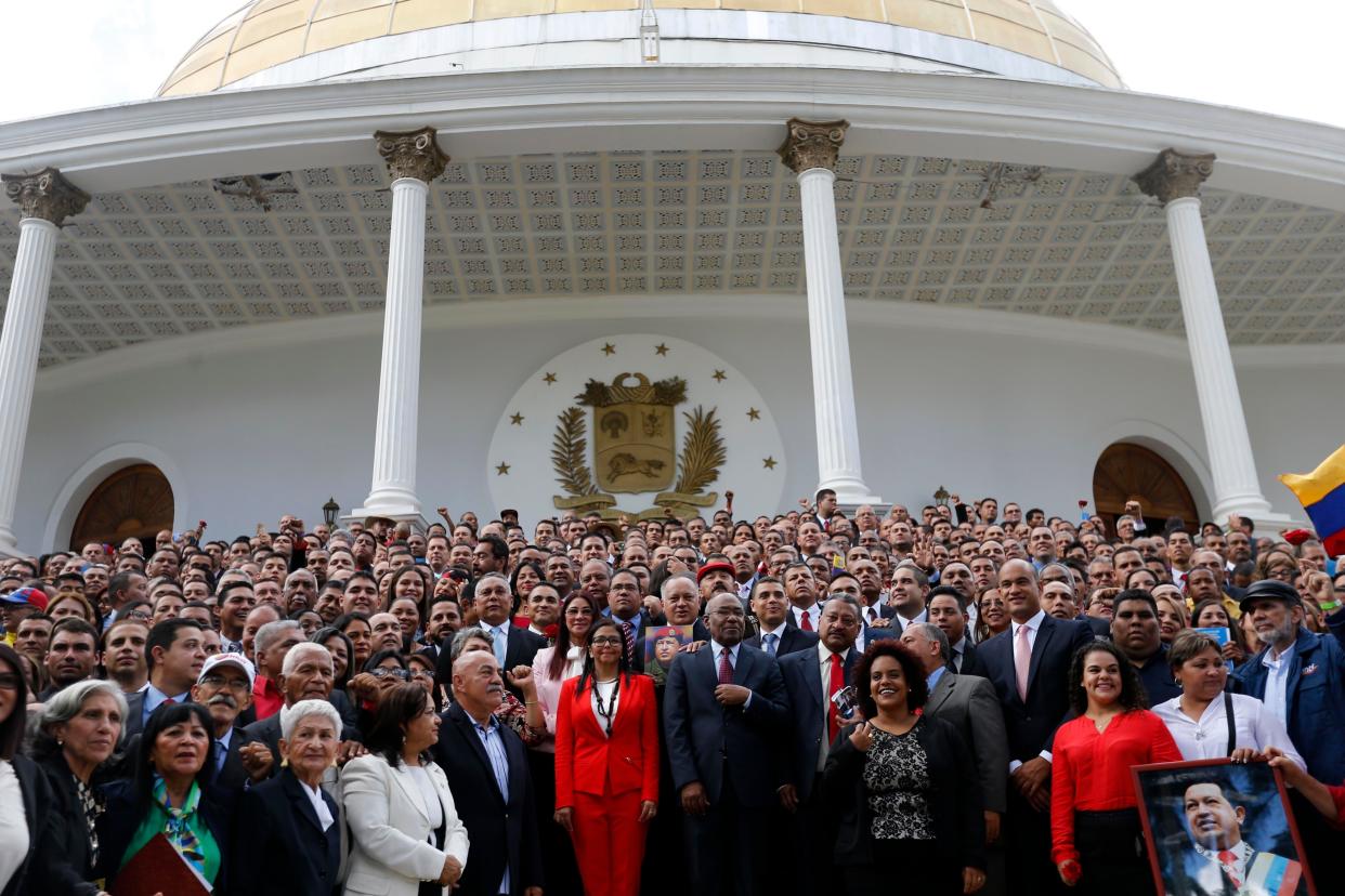 Venezuela's Constituent Assembly poses for an official photo after being sworn in, at Venezuela's National Assembly in Caracas - Copyright 2017 The Associated Press. All rights reserved.
