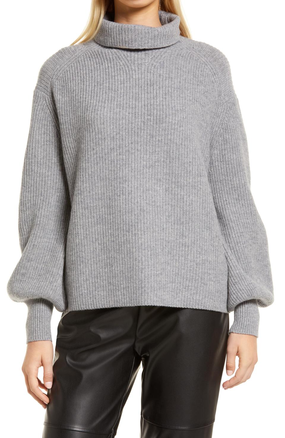 10) Puff Sleeve Wool & Cashmere Turtleneck Sweater