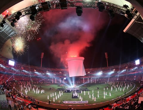 Fireworks launch the 2010 DLF Indian Premier League T20 group stage match between the Deccan Chargers and the Kolkata Knight Riders played at DY Patil Stadium on March 12, 2010 in Mumbai - Credit: Graham Crouch-IPL 2010/IPL via Getty Images