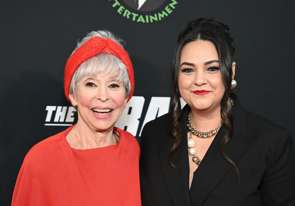 HOLLYWOOD, CALIFORNIA - MARCH 13: (L-R) Actress Rita Moreno and director  Maureen Bharoocha attend the Los Angeles premiere of 