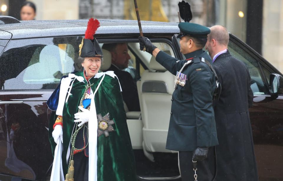 <div class="inline-image__caption"><p>Britain's Princess Anne arrives to attend Britain's King Charles and Queen Camilla coronation ceremony at Westminster Abbey, in London, Britain May 6, 2023.</p></div> <div class="inline-image__credit">Peter Tarry via Reuters</div>