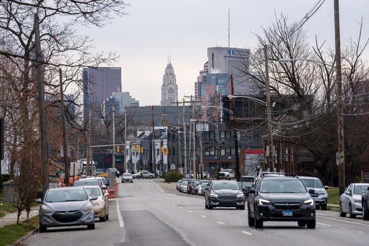 Downtown Columbus is visible from Summit Street in the Italian Village neighborhood. In Columbus Ward 12, which stretches north from the Greater Columbus Convention Center east of High Street to East 11th Avenue, over 91%, of voters supported legalized marijuana, the highest percentage of any Franklin County ward.