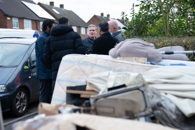 Labour leader Sir Keir Starmer meets residents in Loughborough, East Midlands, whose houses flooded during Storm Henk