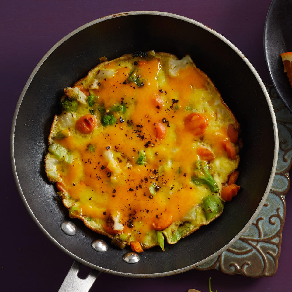 <p>Eggs are one of the cheapest sources of protein. And they offer a delicious and easy avenue for getting veggies, like in this frittata. Using frozen vegetables saves prep time, too.</p>