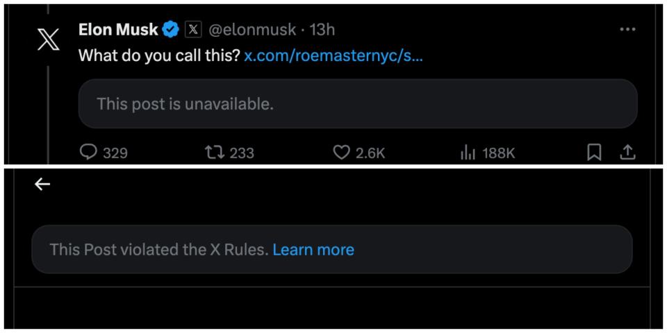 screenshots of Musk's post