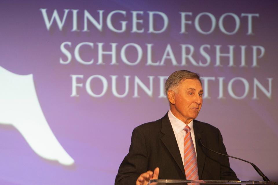 Gary Danielson gives the keynote speech during the Winged Foot Scholarship Awards Banquet, Thursday, May 26, 2022, at Naples Grande Beach Resort in Naples, Fla.

Lane Calkins of Naples High won the 2022 Winged Foot Scholar Athlete Award.