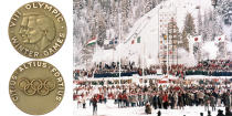 <p>The 1960 Olympic medal depicts a man and woman, <a rel="nofollow noopener" href="https://www.olympic.org/squaw-valley-1960-medals" target="_blank" data-ylk="slk:symbolizing the youth of America and the world;elm:context_link;itc:0;sec:content-canvas" class="link ">symbolizing the youth of America and the world</a>. The Games were held in Squaw Valley, United States.<br>(IOC photo; 1960 Winter Olympics opening ceremony, Squaw Valley/photo by Robert Riger/Getty Images) </p>