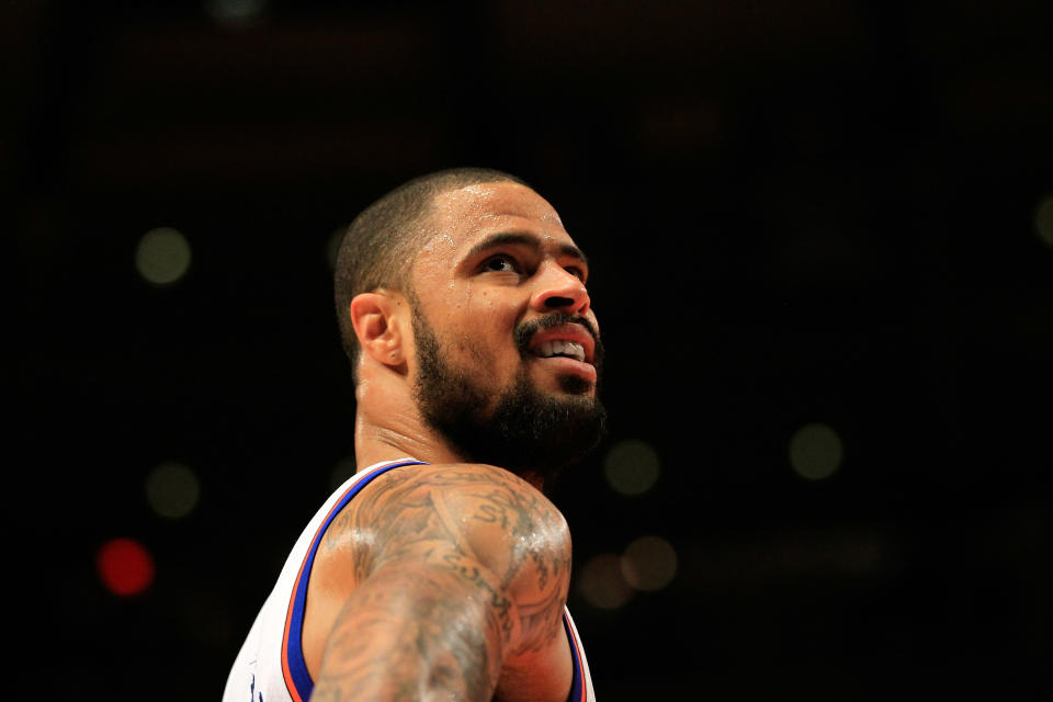 NEW YORK, NY - APRIL 17: Tyson Chandler #6 of the New York Knicks looks on against the New York Knicks at Madison Square Garden on April 17, 2012 in New York City.