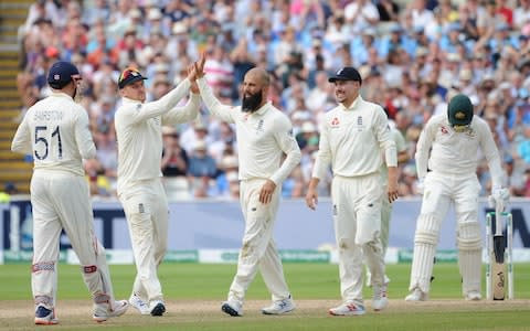 When Moeen dismissed Tim Paine he sported a look of resignation rather than celebration - Credit: AP