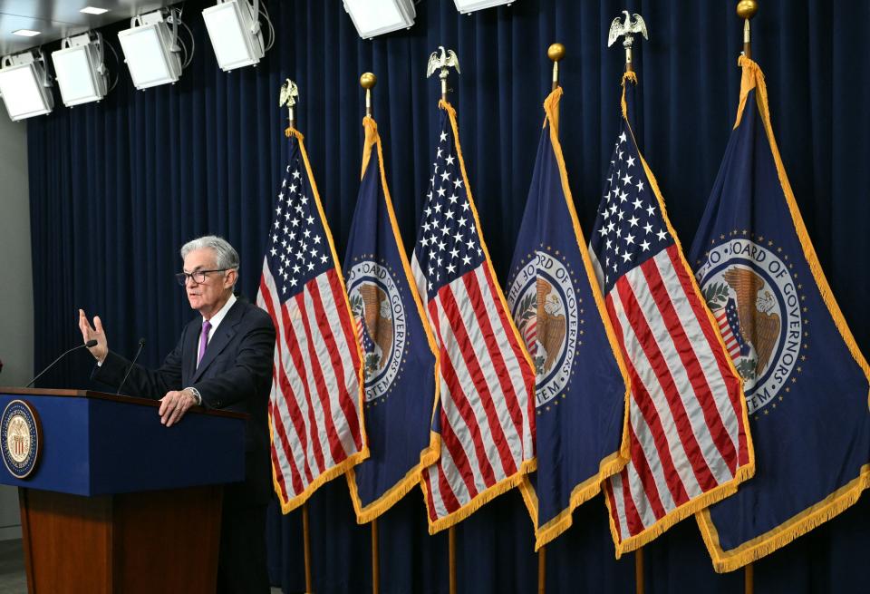 US Federal Reserve Chairman Jerome Powell speaks during a press conference in Washington, DC, on September 20, 2023. The US Federal Reserve voted Wednesday to keep interest rates at a 22-year high, between 5.25 percent and 5.50, percent while forecasting an additional rate hike before the end of the year to bring down inflation. (Photo by Mandel NGAN / AFP) (Photo by MANDEL NGAN/AFP via Getty Images)