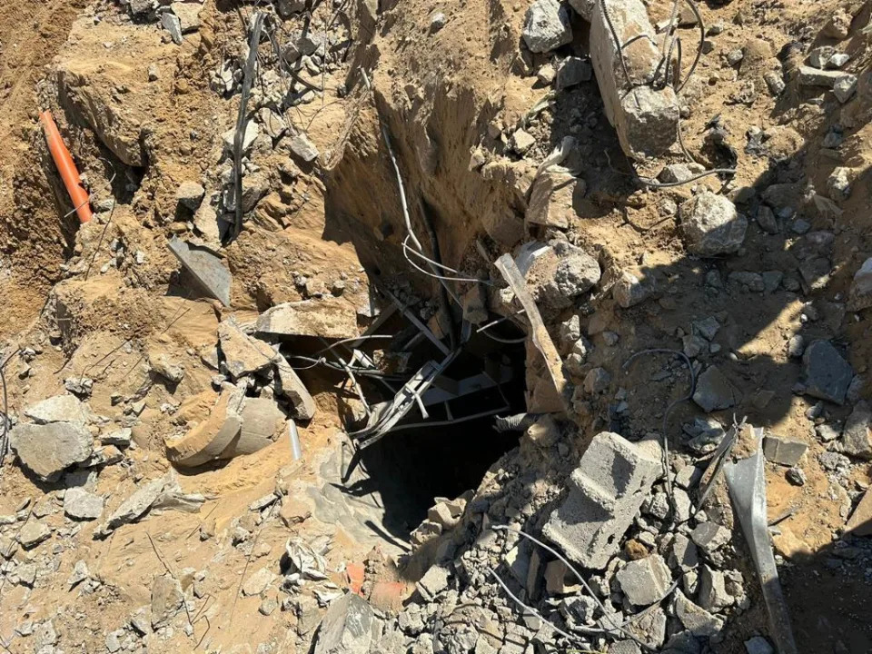 The Israel Defense Forces say this photo shows the entrance to a tunnel shaft discovered on the grounds of the Al-Shifa hospital in Gaza City. / Credit: Israel Defense Forces photo
