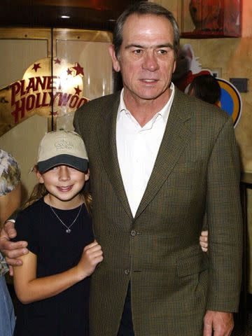 <p>Dave Hogan/Getty</p> Tommy Lee Jones and his daughter Victoria arrive for the premiere of the film "Stuart Little 2" on July 14, 2002 in London.